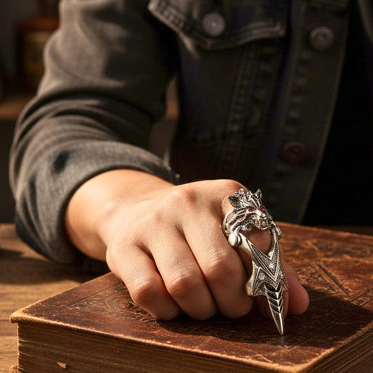 THE MEN THING Rings FURIOUS-REDEYE - Gothic Wolf Knuckle Joint Full Finger Ring for Men & Boys