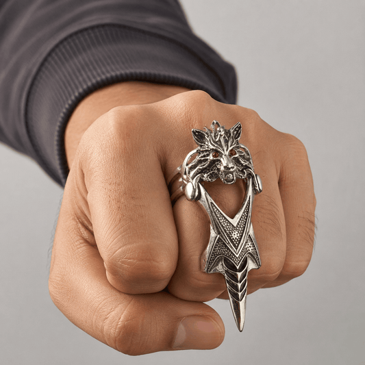 THE MEN THING Rings FURIOUS-REDEYE - Gothic Wolf Knuckle Joint Full Finger Ring for Men & Boys