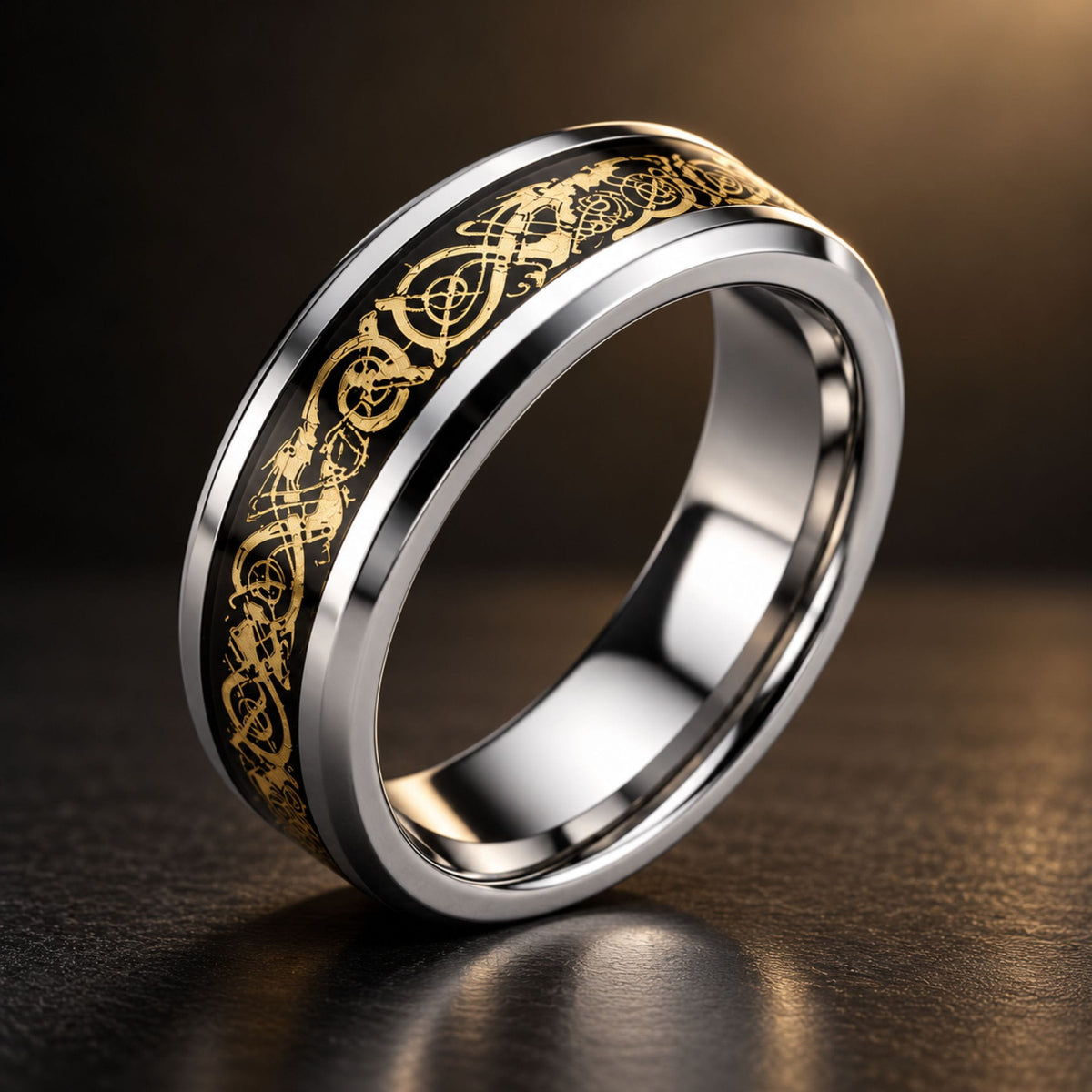 THE MEN THING Rings GOLDEN ENIGMA - Pure Stainless Steel Men’s Ring for Men & Boys (Size : 15-18-21-24-27)