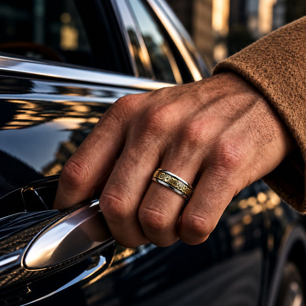 GOLDEN ENIGMA - Pure Stainless Steel Men’s Ring for Men & Boys (Size : 15-18-21-24-27)