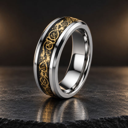 THE MEN THING Rings GOLDEN ENIGMA - Pure Stainless Steel Men’s Ring for Men & Boys (Size : 15-18-21-24-27)