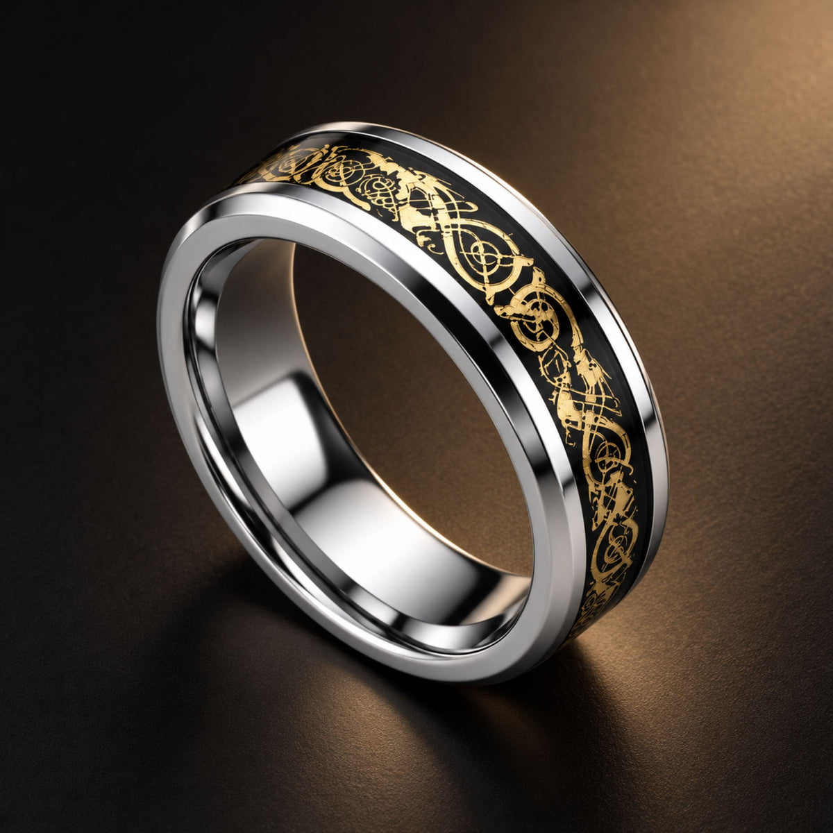 THE MEN THING Rings GOLDEN ENIGMA - Pure Stainless Steel Men’s Ring for Men & Boys (Size : 15-18-21-24-27)
