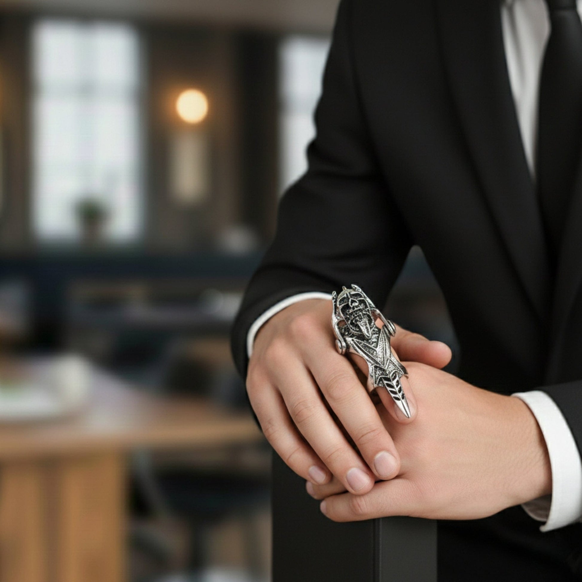 THE MEN THING Rings GOTHICKULL - Gothic Skull Knuckle Adjustable joint Full Finger Ring for Men & Boys