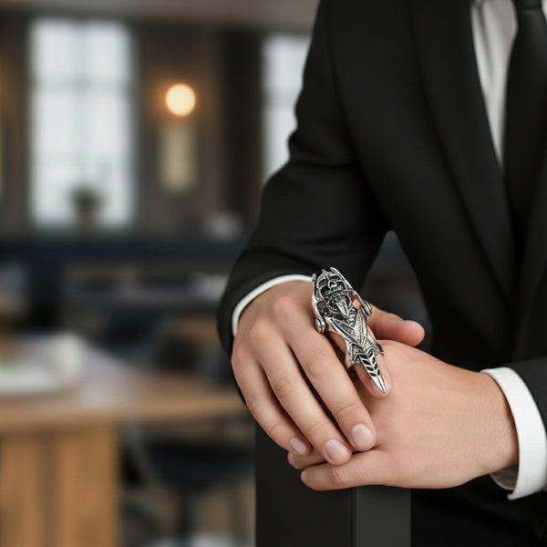 GOTHICKULL - पुरुषों और लड़कों के लिए गोथिक खोपड़ी अंगुली समायोज्य संयुक्त पूर्ण उंगली की अंगूठी