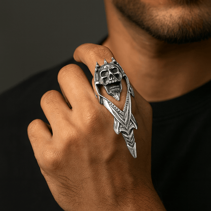 THE MEN THING Rings GOTHICKULL - Gothic Skull Knuckle Adjustable joint Full Finger Ring for Men & Boys