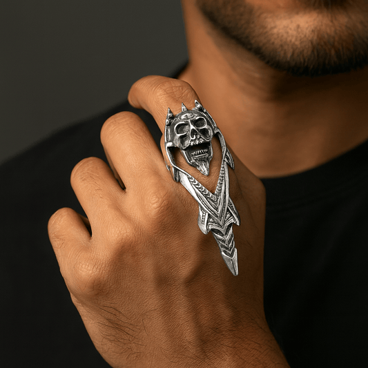 THE MEN THING Rings GOTHICKULL - Gothic Skull Knuckle Adjustable joint Full Finger Ring for Men & Boys