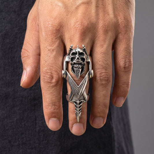 THE MEN THING Rings GOTHICKULL - Gothic Skull Knuckle Adjustable joint Full Finger Ring for Men & Boys