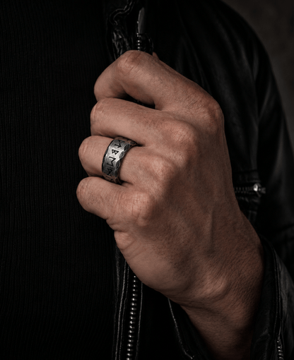 THE MEN THING Rings GREEK STONE ANCIENT - Titanium Steel, Odin Norse Viking Rings for Men ( Size - 17-21- 24)