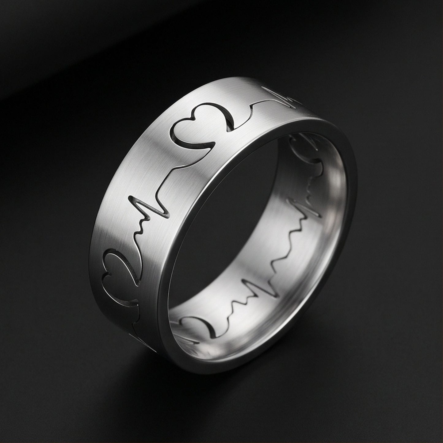 THE MEN THING Rings HEART RHYTHM - Pure Stainless Steel Men’s Ring for Men & Boys (Size : 14-16-19-22-25)