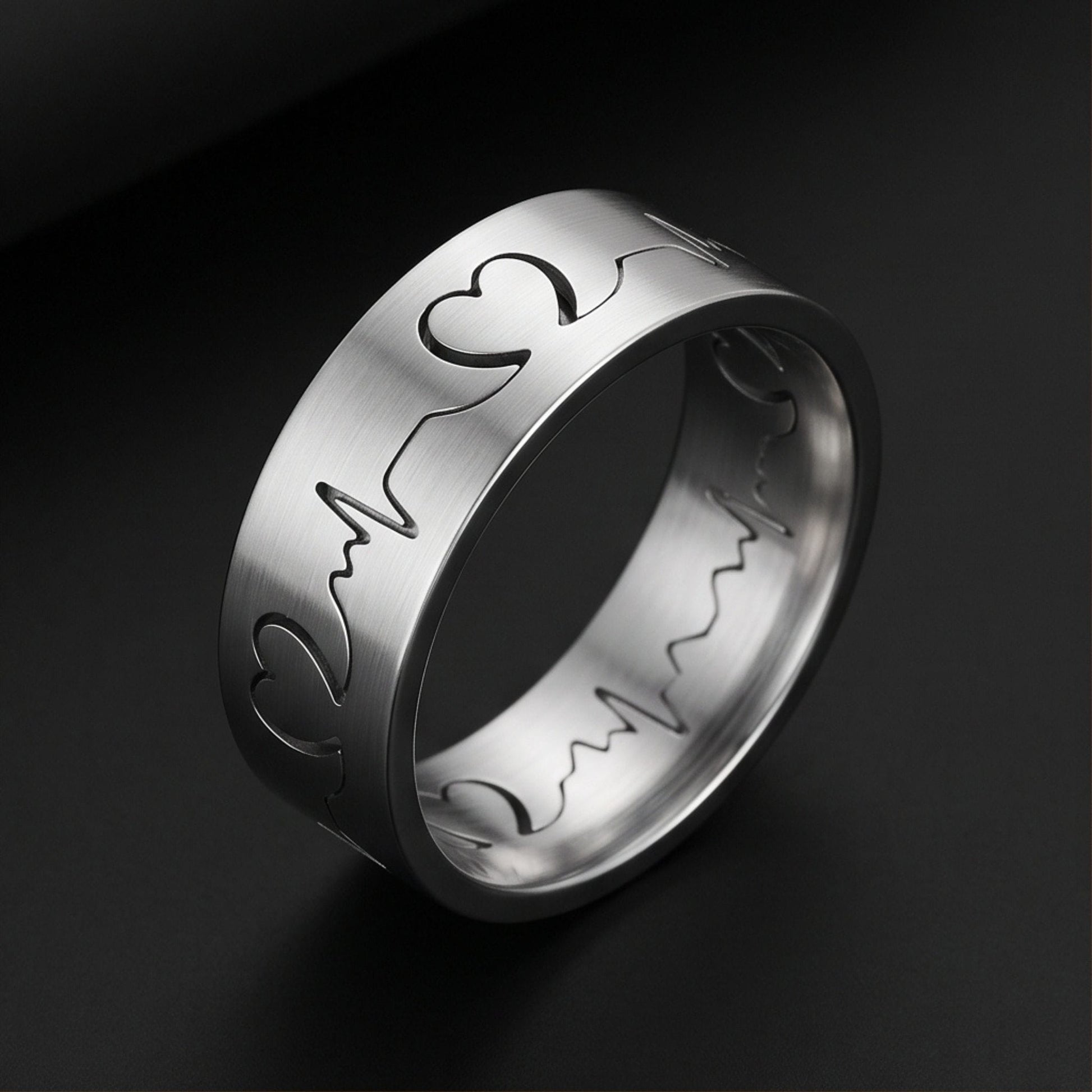 THE MEN THING Rings HEART RHYTHM - Pure Stainless Steel Men’s Ring for Men & Boys (Size : 14-16-19-22-25)