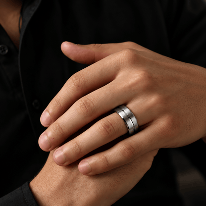 THE MEN THING Rings HORIZON ELITE RING - Pure Stainless Steel Men’s Steel Plated Ring (Size : 17-22-27)