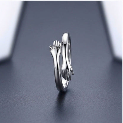THE MEN THING Rings HUG HANDS - Pure Stainless Steel Men’s Steel-Plated Adjustable Ring