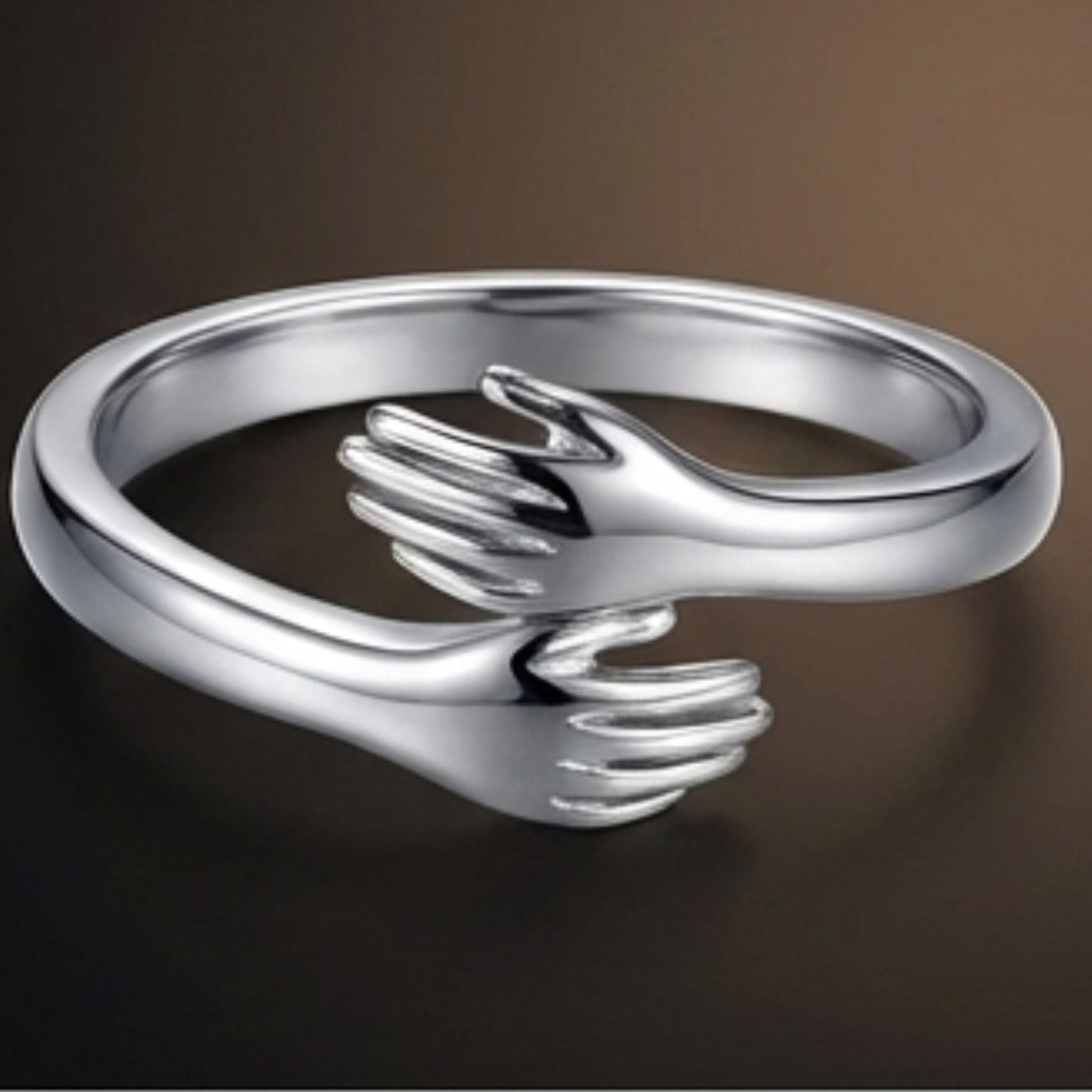 THE MEN THING Rings HUG HANDS - Pure Stainless Steel Men’s Steel-Plated Adjustable Ring