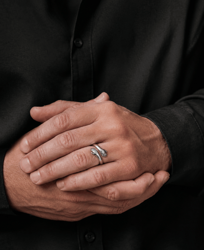THE MEN THING Rings HUG HANDS - Pure Stainless Steel Men’s Steel-Plated Adjustable Ring