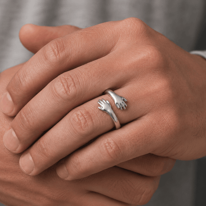 THE MEN THING Rings HUG HANDS - Pure Stainless Steel Men’s Steel-Plated Adjustable Ring