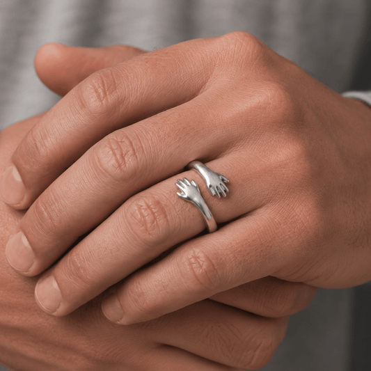 THE MEN THING Rings HUG HANDS - Pure Stainless Steel Men’s Steel-Plated Adjustable Ring