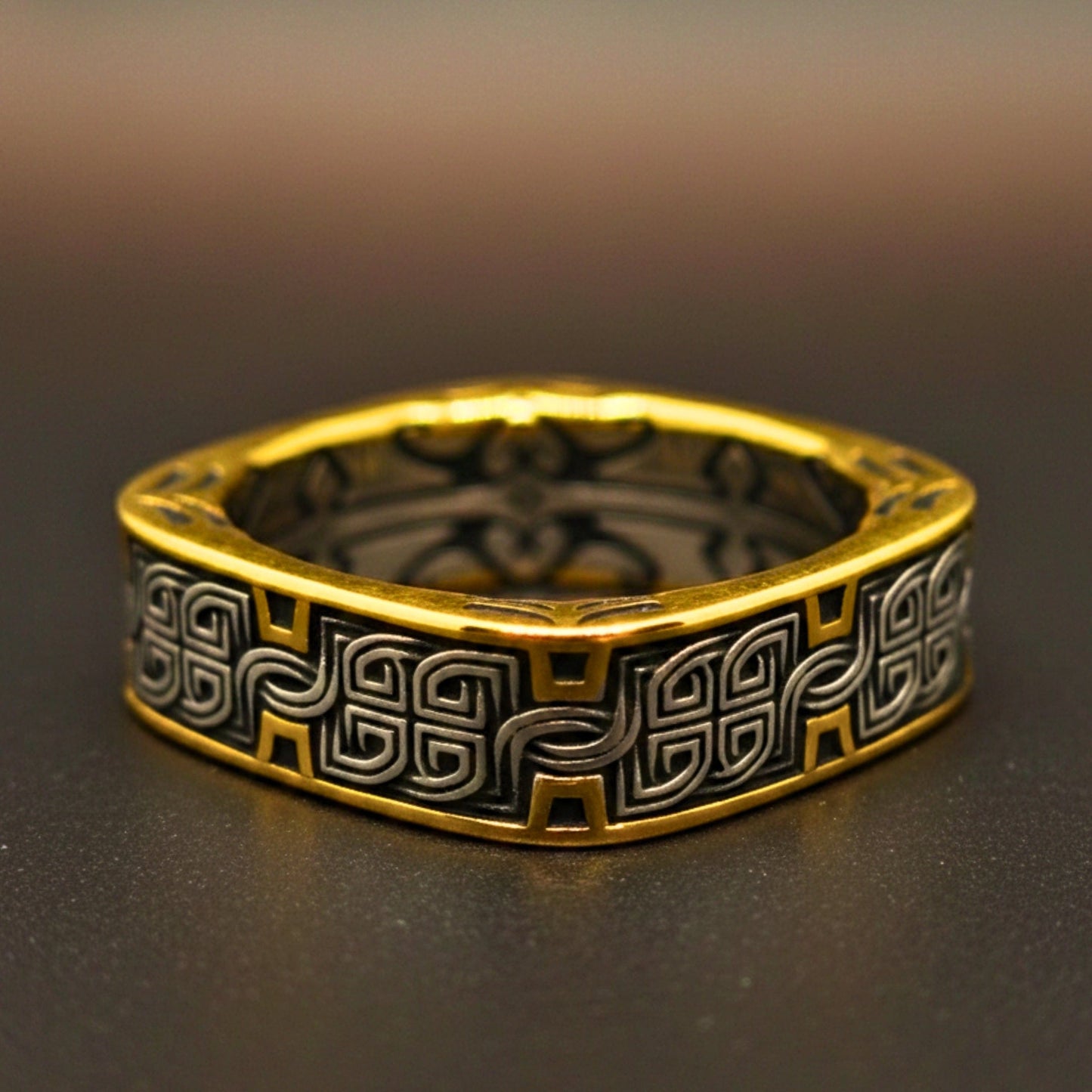 THE MEN THING Rings IMPERIA ETCH - Pure Stainless Steel Men’s Steel - Gold Plated Ring (Size : 17-22-26)