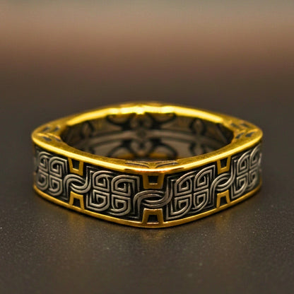 THE MEN THING Rings IMPERIA ETCH - Pure Stainless Steel Men’s Steel - Gold Plated Ring (Size : 17-22-26)