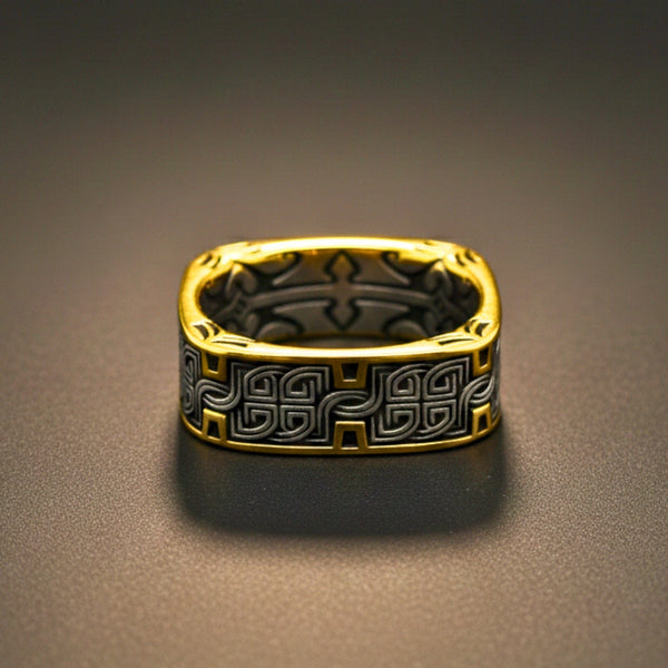 IMPERIA ETCH - Pure Stainless Steel Men’s Steel - Gold Plated Ring (Size : 17-22-26)