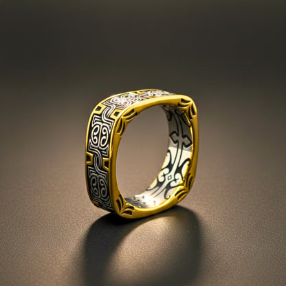 THE MEN THING Rings IMPERIA ETCH - Pure Stainless Steel Men’s Steel - Gold Plated Ring (Size : 17-22-26)