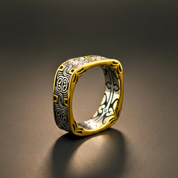 IMPERIA ETCH - Pure Stainless Steel Men’s Steel - Gold Plated Ring (Size : 17-22-26)