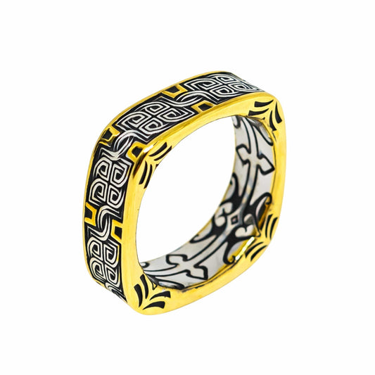 THE MEN THING Rings IMPERIA ETCH - Pure Stainless Steel Men’s Steel - Gold Plated Ring (Size : 17-22-26)