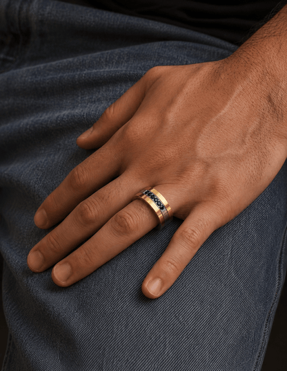 THE MEN THING Rings IMPERIAL AXIS RING - Pure Stainless Steel Men’s Steel-Gold-Plated Ring (Size : 17-22-27)