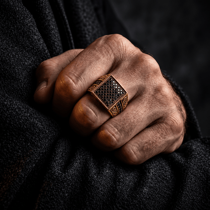 THE MEN THING Rings IMPERIAL NOIR RING - Pure Stainless Steel Men’s Gold Plated Ring (Size : 17-22-27)