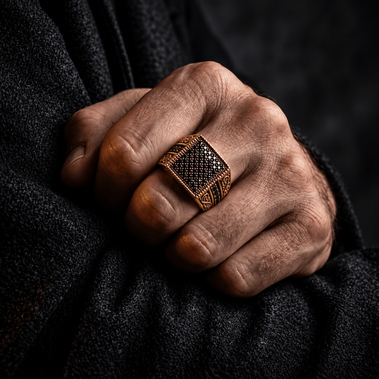 THE MEN THING Rings IMPERIAL NOIR RING - Pure Stainless Steel Men’s Gold Plated Ring (Size : 17-22-27)