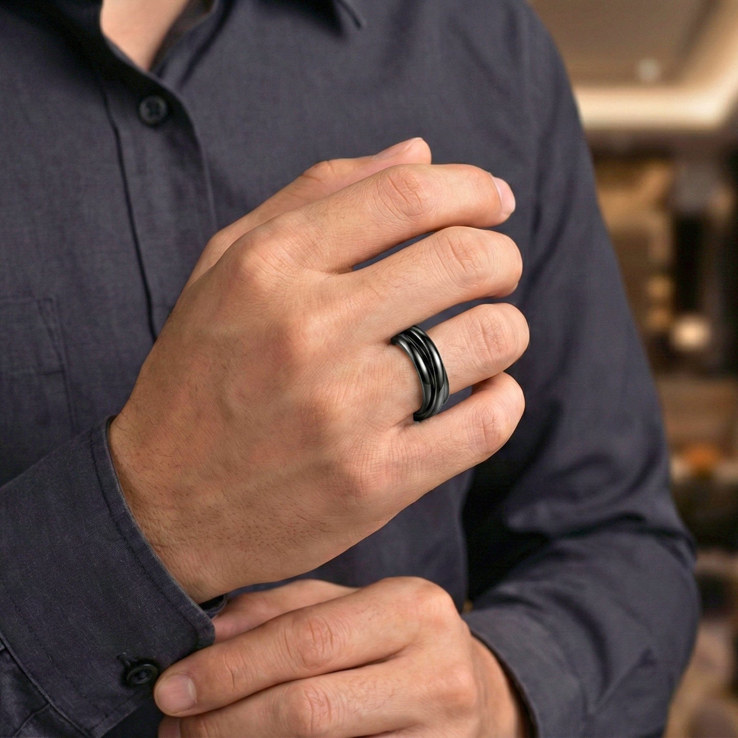 THE MEN THING Rings INFINITY LOOP - Black - Pure Stainless Steel Men’s Black-Plated Ring (Size : 25)