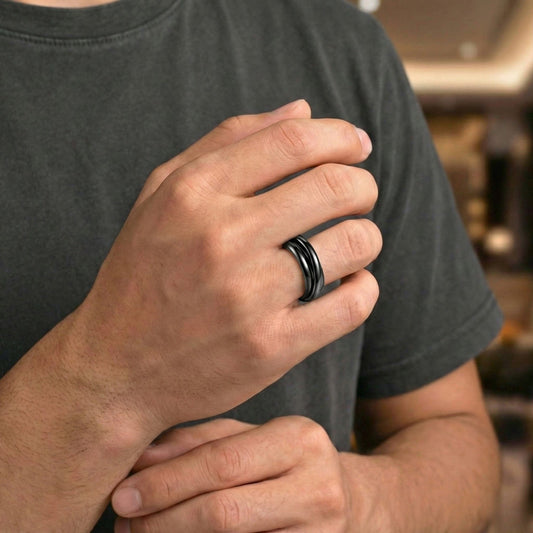 THE MEN THING Rings INFINITY LOOP - Black - Pure Stainless Steel Men’s Black-Plated Ring (Size : 25)