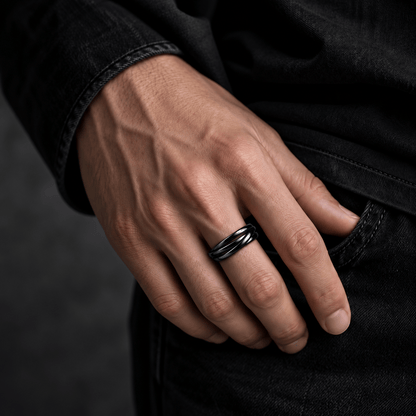 THE MEN THING Rings INFINITY LOOP - Black - Pure Stainless Steel Men’s Black-Plated Ring (Size : 25)