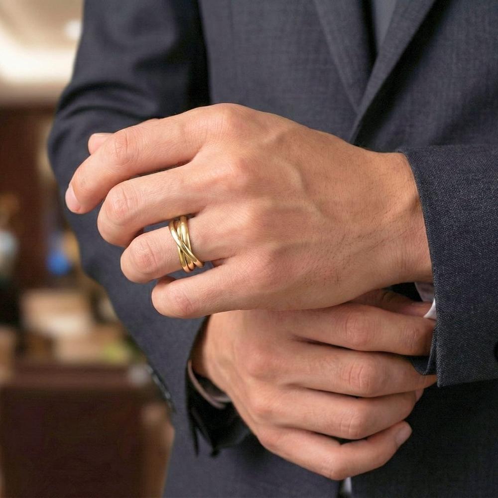 THE MEN THING Rings INFINITY LOOP - Golden - Pure Stainless Steel Men’s Gold-Plated Ring (Size : 26)