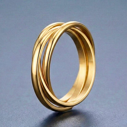 THE MEN THING Rings INFINITY LOOP - Golden - Pure Stainless Steel Men’s Gold-Plated Ring (Size : 26)