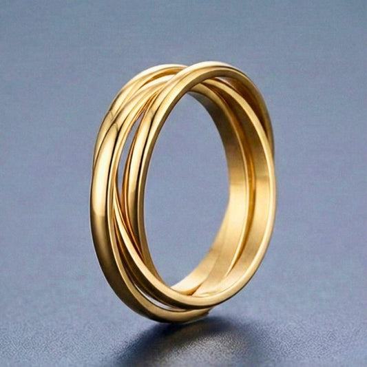 THE MEN THING Rings INFINITY LOOP - Golden - Pure Stainless Steel Men’s Gold-Plated Ring (Size : 26)