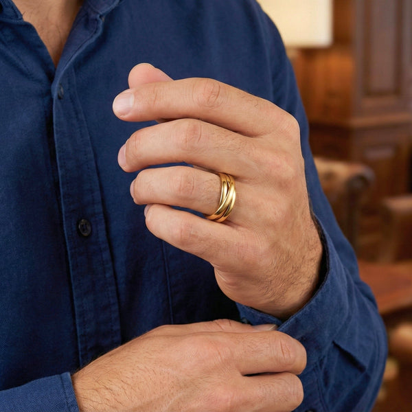 INFINITY LOOP - Golden - Pure Stainless Steel Men’s Gold-Plated Ring (Size : 26)