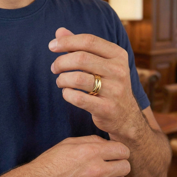 INFINITY LOOP - Golden - Pure Stainless Steel Men’s Gold-Plated Ring (Size : 26)