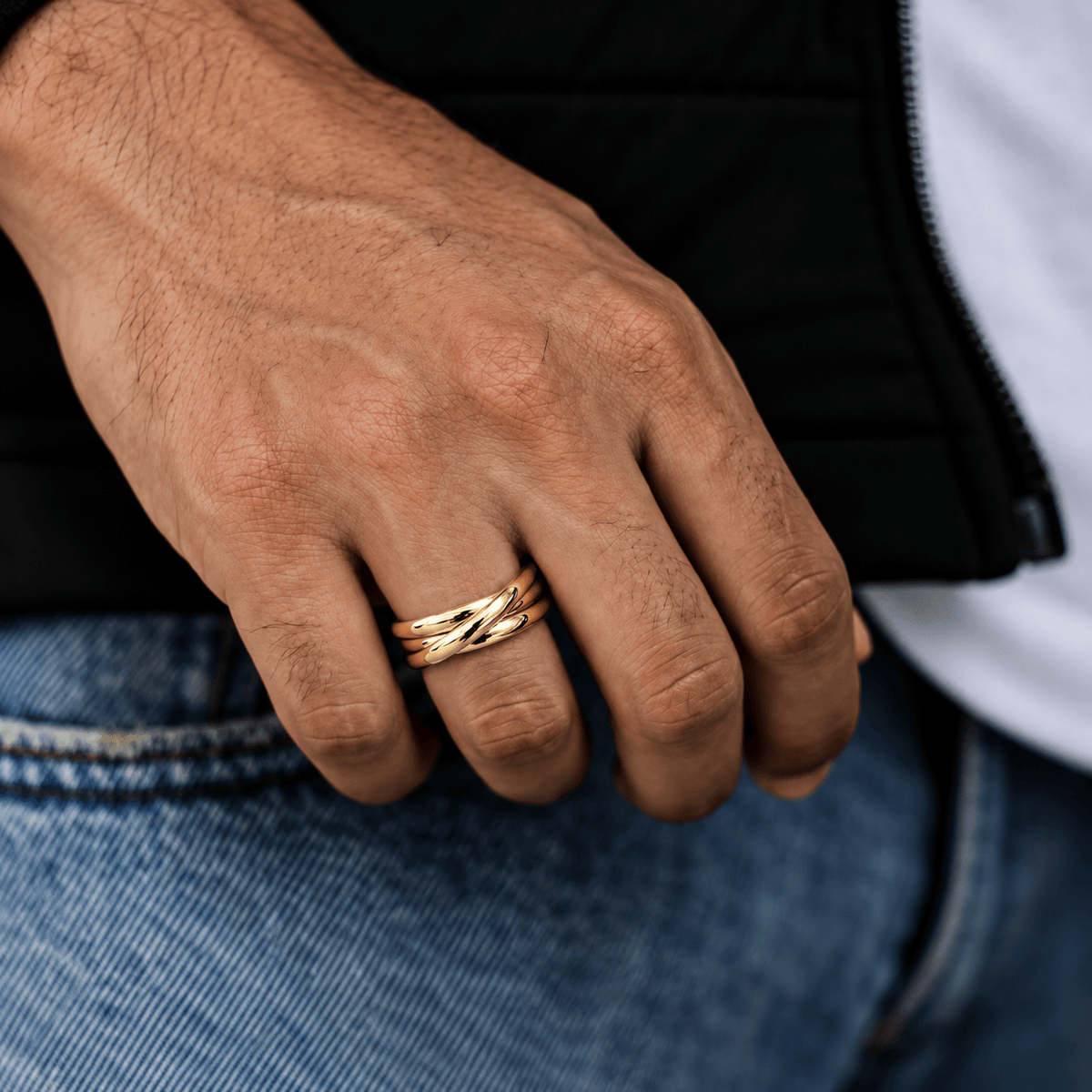 THE MEN THING Rings INFINITY LOOP - Golden - Pure Stainless Steel Men’s Gold-Plated Ring (Size : 26)