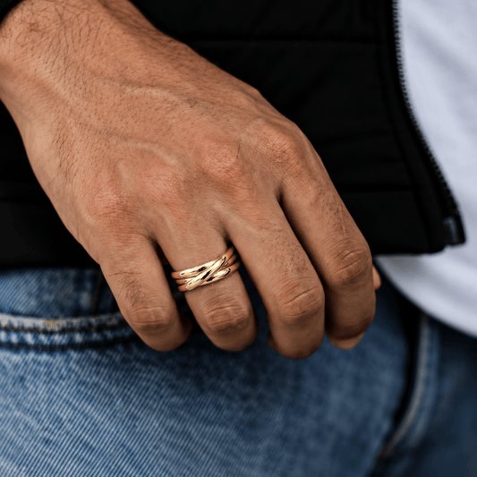 THE MEN THING Rings INFINITY LOOP - Golden - Pure Stainless Steel Men’s Gold-Plated Ring (Size : 26)