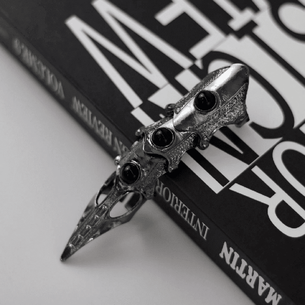 KING-WARRIOR - Black Antique Skull Knuckle Joint Full Finger Ring for Men & Boys