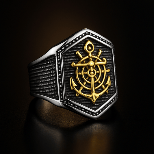 THE MEN THING Rings MAJESTIC ANCHOR - Pure Stainless Steel Men’s Steel-Plated Ring – Statement Luxury Jewelry (Size : 18-23-27)