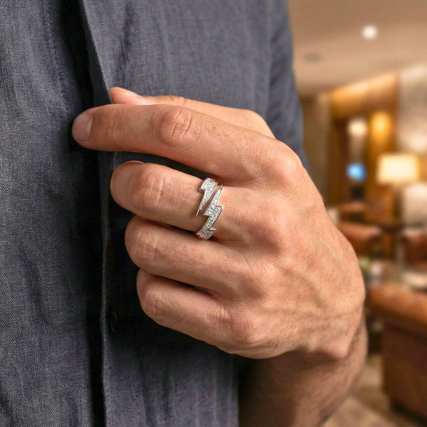 MAJESTIC LIGHTNING - Pure Stainless Steel Men’s Steel-Plated Ring (Size : 21)