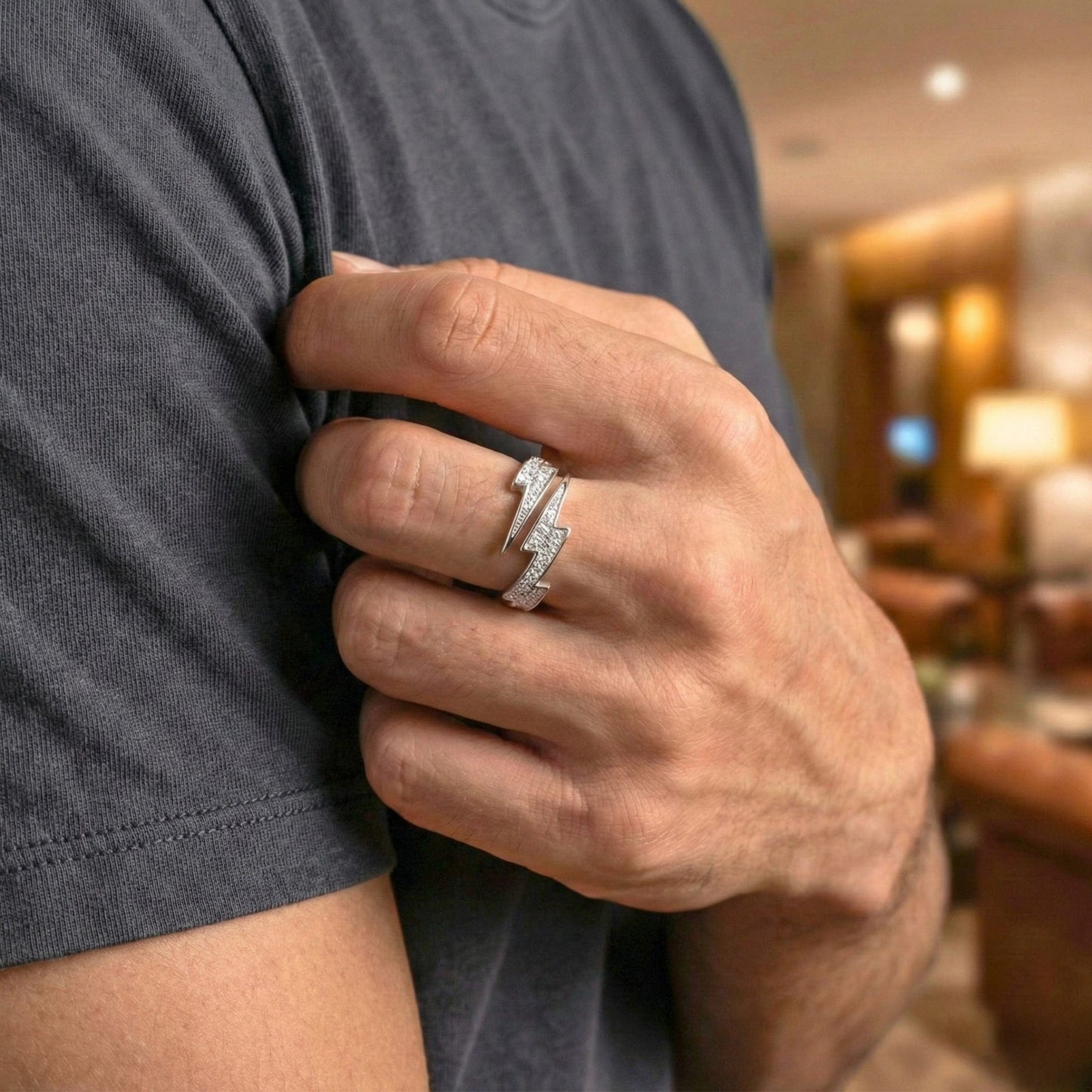 THE MEN THING Rings MAJESTIC LIGHTNING - Pure Stainless Steel Men’s Steel-Plated Ring (Size : 21)