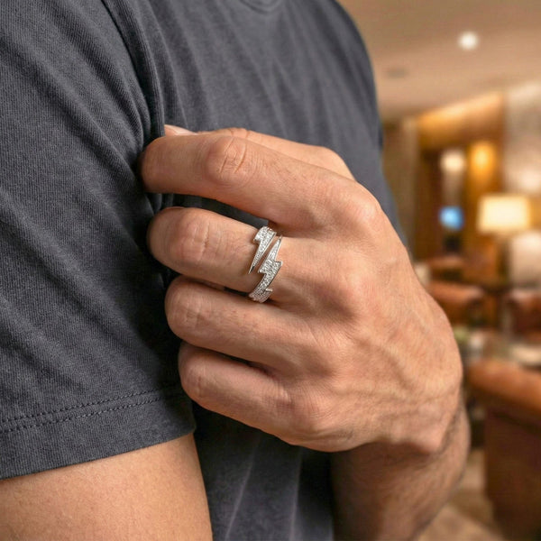MAJESTIC LIGHTNING - Pure Stainless Steel Men’s Steel-Plated Ring (Size : 21)