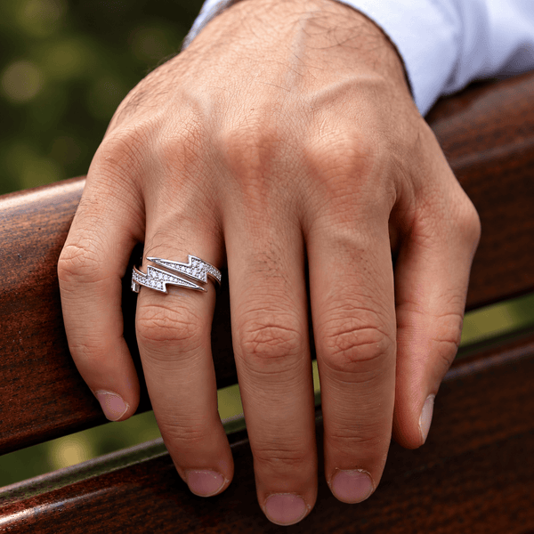 MAJESTIC LIGHTNING - Pure Stainless Steel Men’s Steel-Plated Ring (Size : 21)