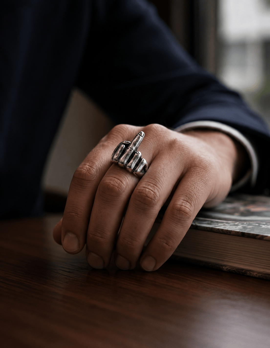 THE MEN THING Rings MIDDLE FINGER - Titanium Steel Ring for Men (Size, 17-21- 24)