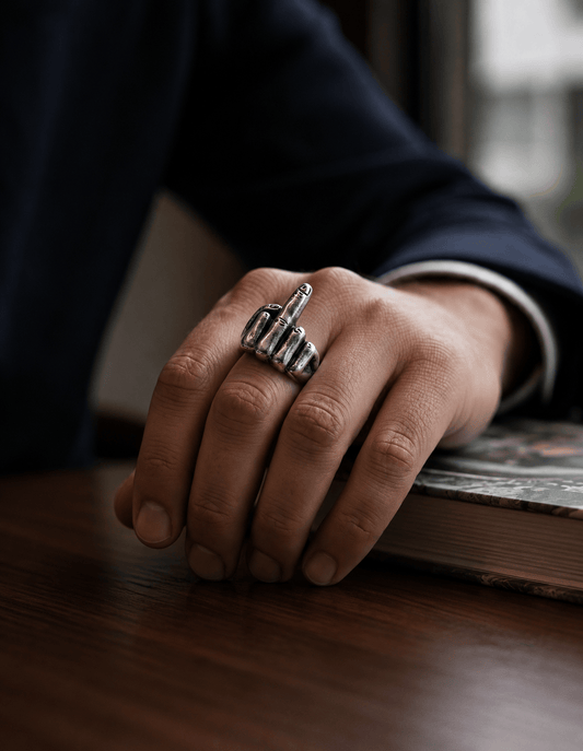 THE MEN THING Rings MIDDLE FINGER - Titanium Steel Ring for Men (Size, 17-21- 24)