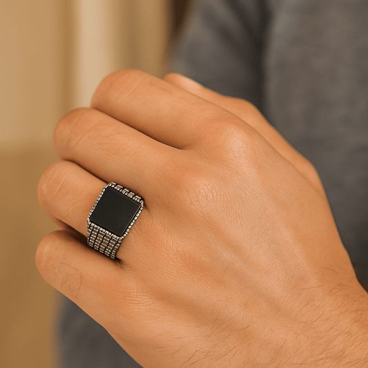 THE MEN THING Rings MIDNIGHT HEX RING - Pure Stainless Steel Men’s Steel-Plated Ring – Statement Luxury Jewelry (Size : 18-21-24)