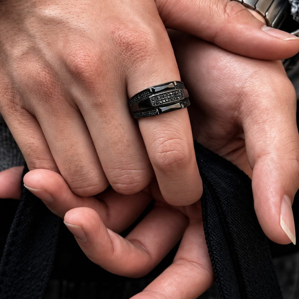 MONARCH BLACK STONE - Pure Stainless Steel Men’s Black Plated Ring (Size : 17-22-27 )