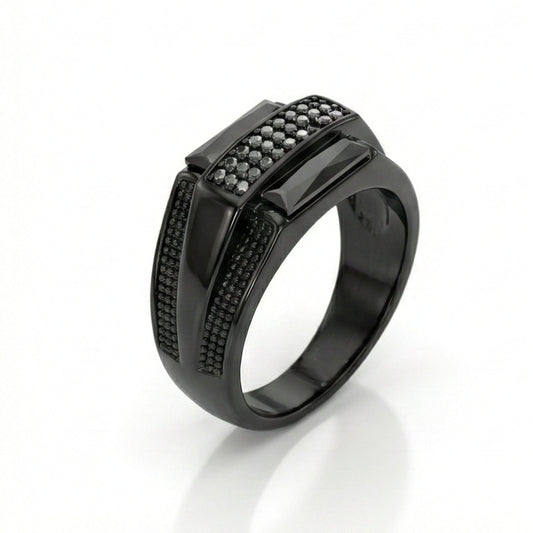 THE MEN THING Rings MONARCH BLACK STONE - Pure Stainless Steel Men’s Steel Plated Ring (Size : 17-22-27 )